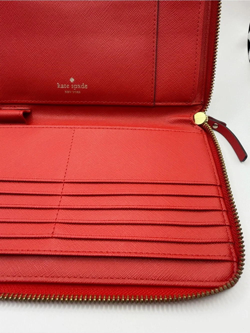 Kate Spade New York red Saffiano leather extra large zipper round wallet